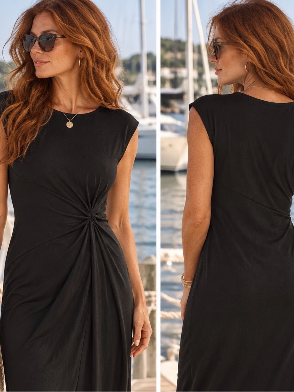 H&M Draped midi length black dress size M. Like new